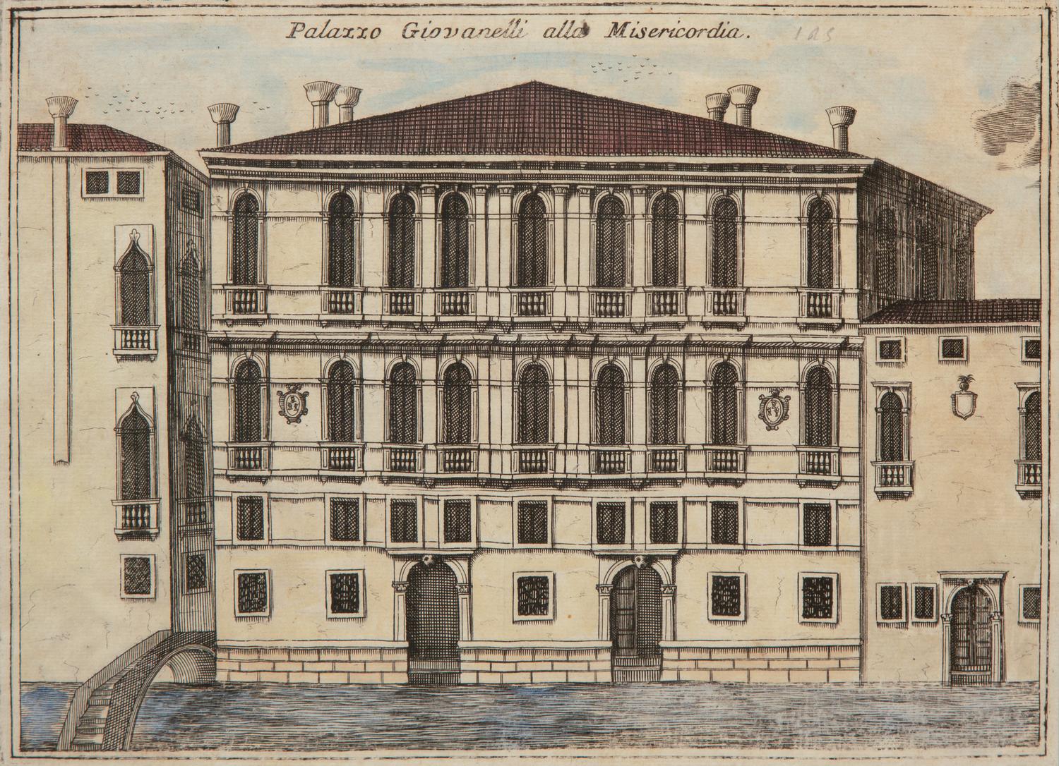 A Set of Nine Italian Hand-Colored Engravings Depicting Venetian Palaces