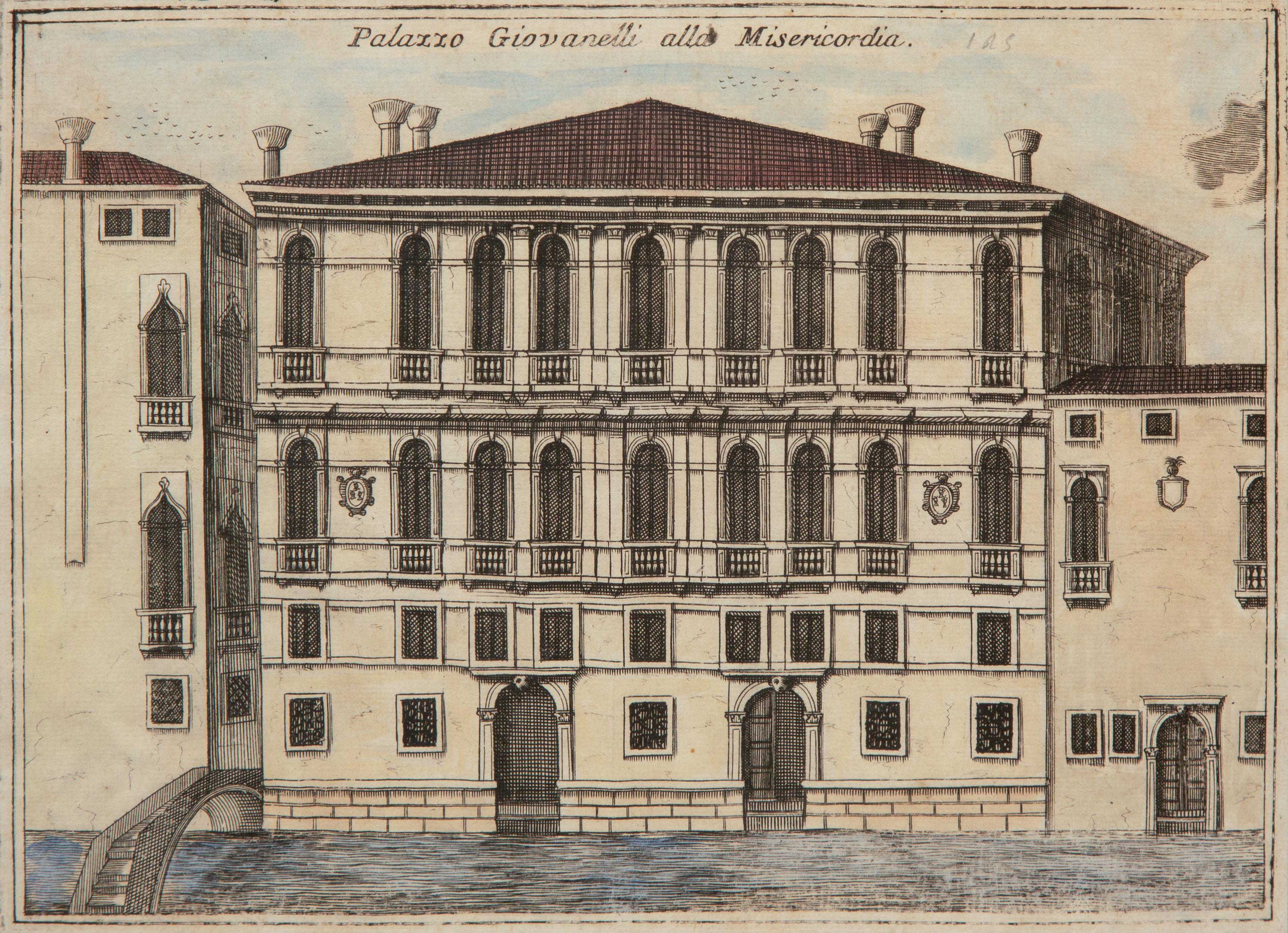A Set of Nine Italian Hand-Colored Engravings Depicting Venetian Palaces