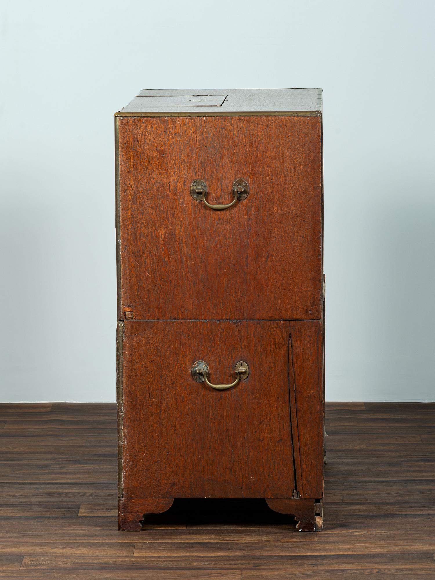 An Anglo-Colonial Brass Mounted Teak Campaign Writing Desk