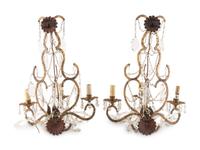 A Pair of Italian Gilt Metal Three-Light Sconces