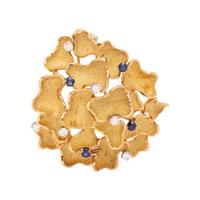 YELLOW GOLD, DIAMOND AND SAPPHIRE BROOCH