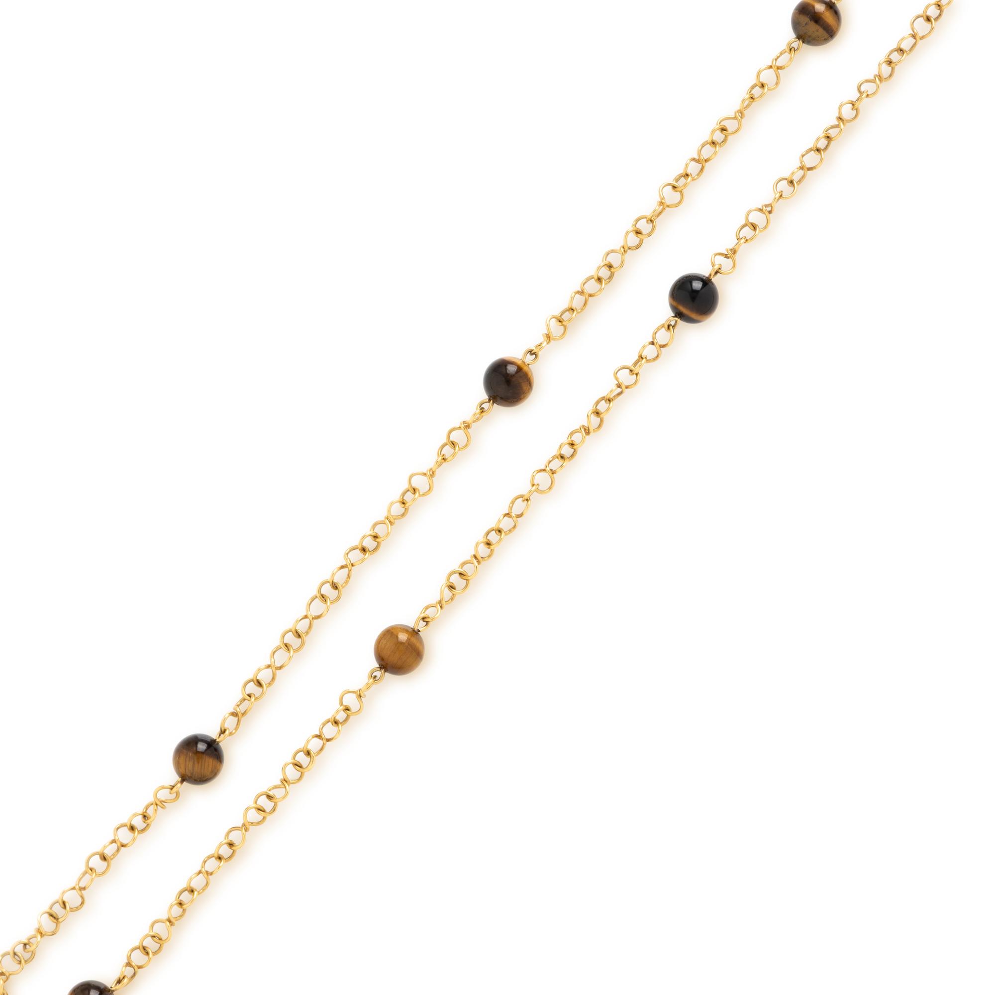 Tiger's Eye and Yellow Gold Necklace