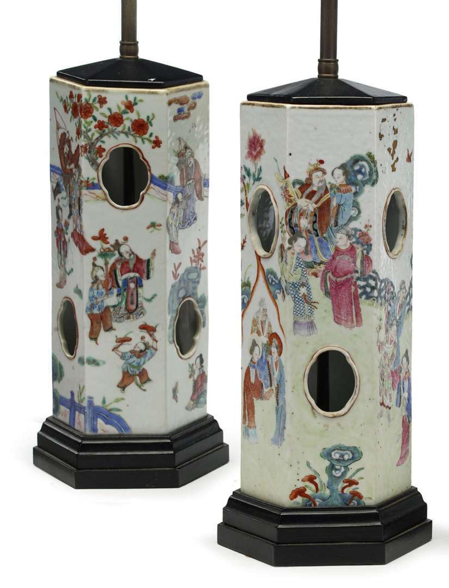 Pair of Chinese Export porcelain hat stands 19th century