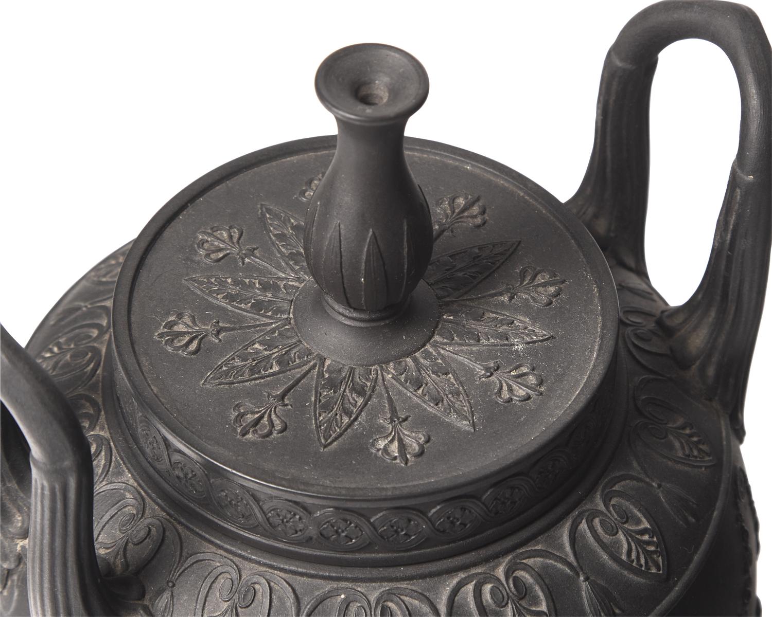 A Pair of Wedgwood Etruria Black Basalt Covered Urns