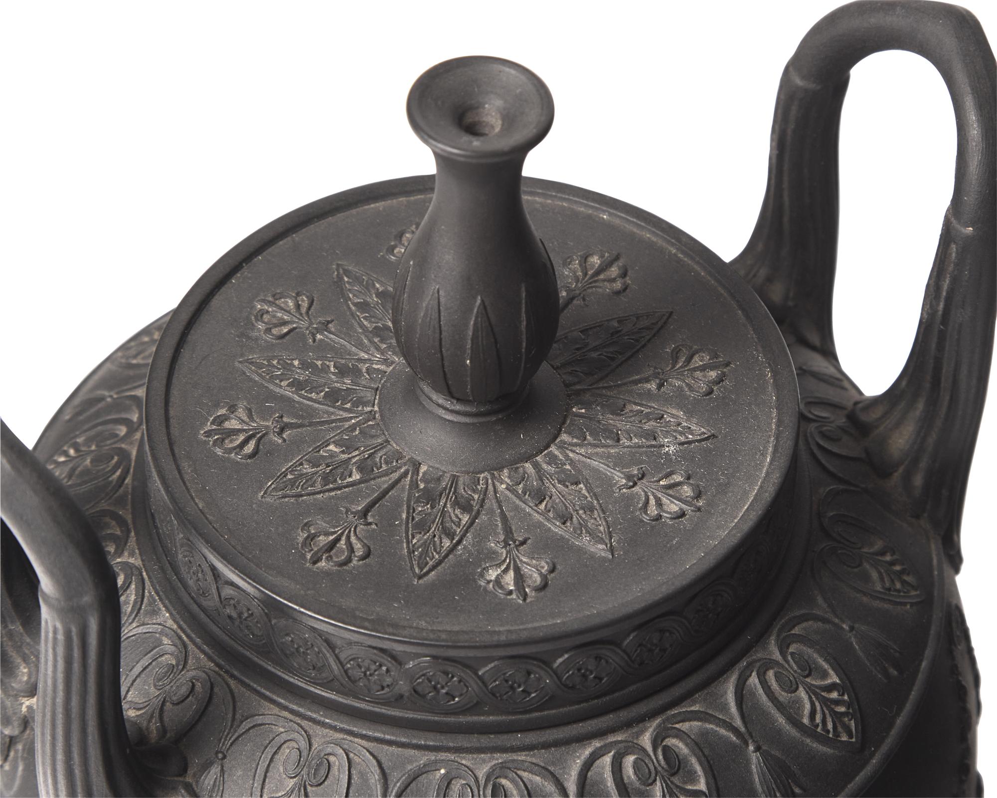A Pair of Wedgwood Etruria Black Basalt Covered Urns