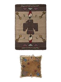 Northern Cree Beaded Hide Pillow and Native-Inspired Hook Rug