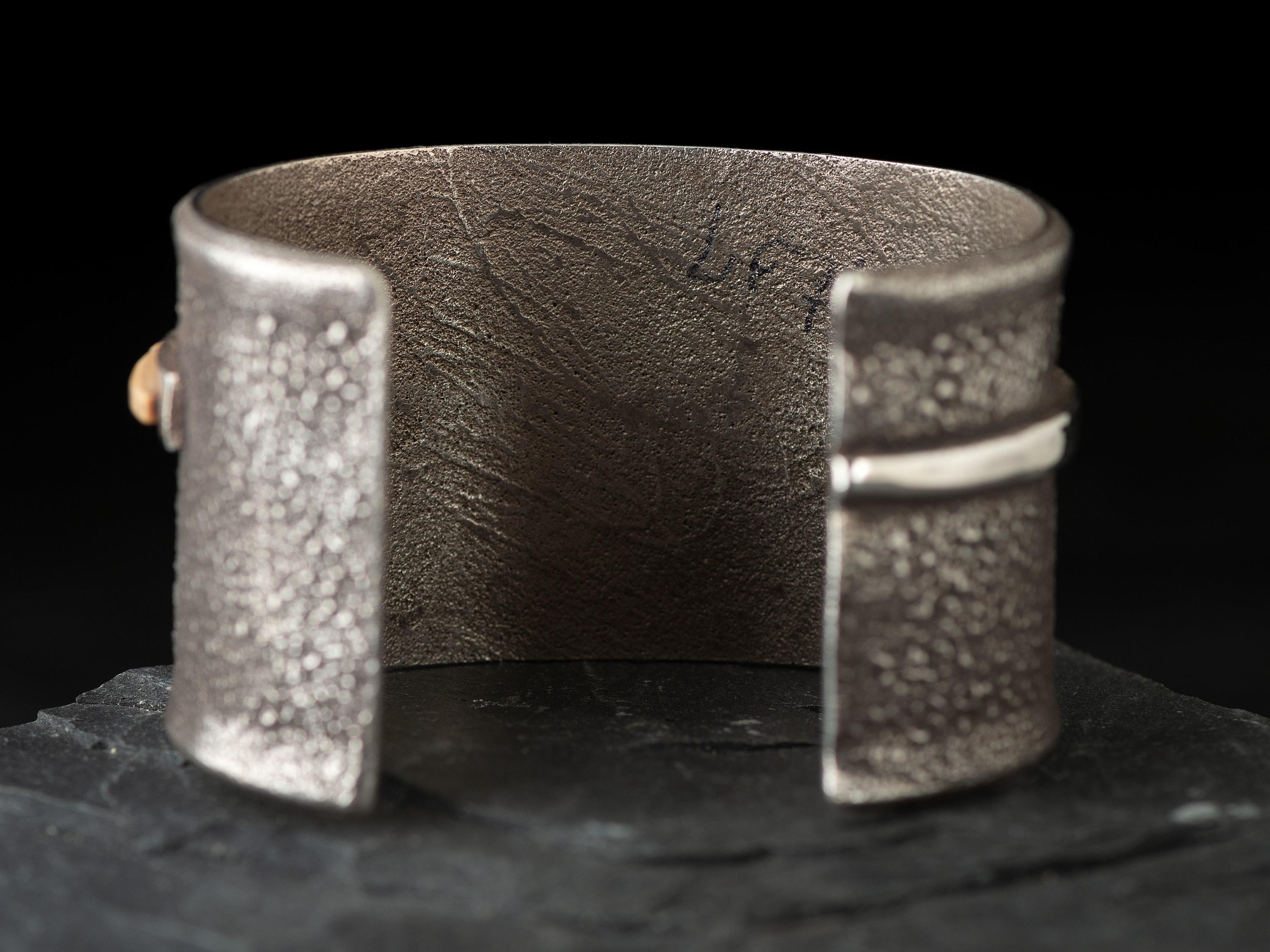 Silver Tufa Cast Cuff Bracelet with Inlay