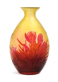 Emile Galle, (French, 1846-1904), a mold blown cameo glass vase, with crocus decoration