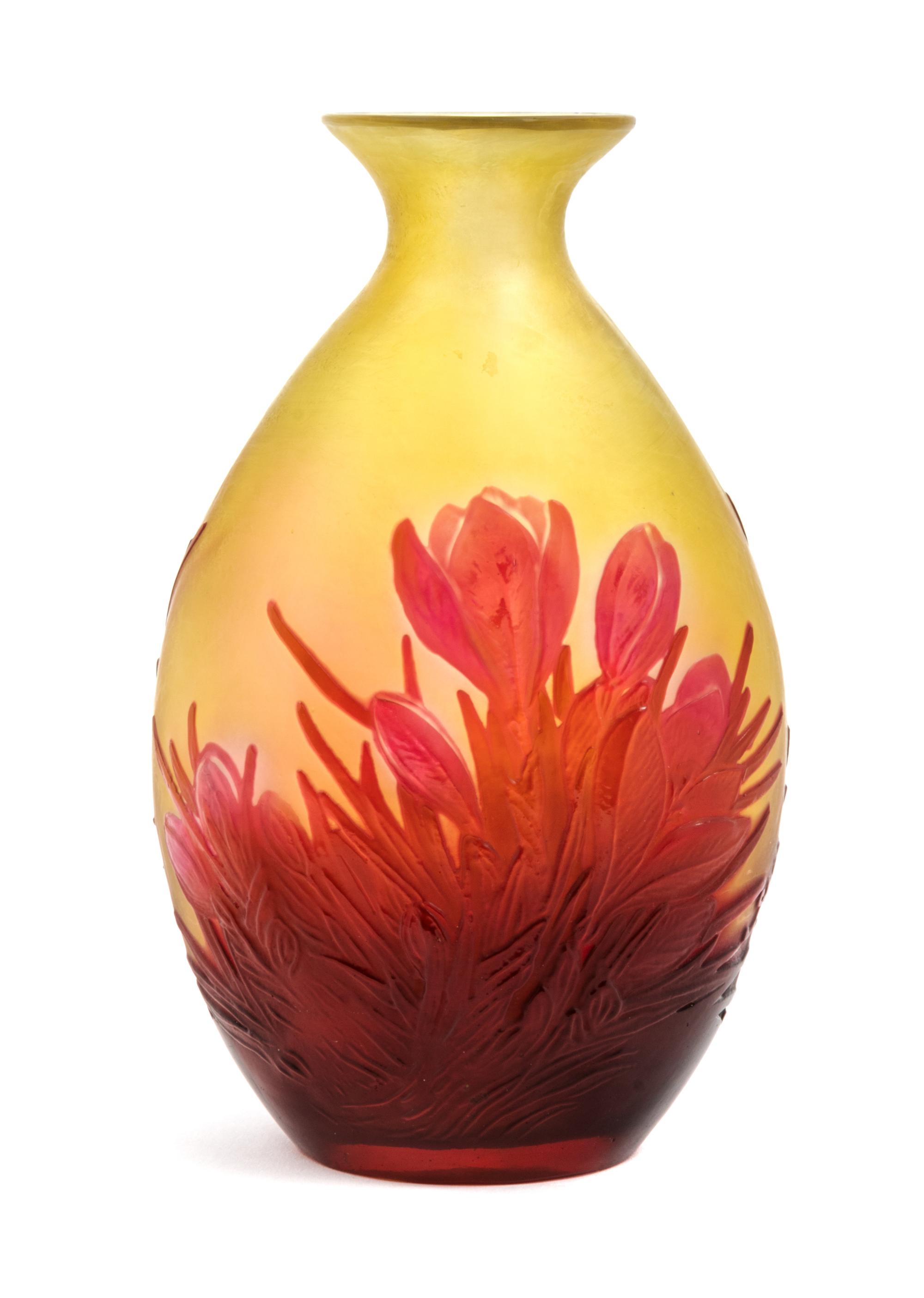 Emile Galle, (French, 1846-1904), a mold blown cameo glass vase, with crocus decoration