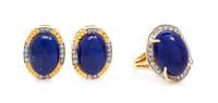 A Collection of 14 Karat Yellow Gold, Lapis Lazuli and Diamond Jewelry, 9.40 dwts.