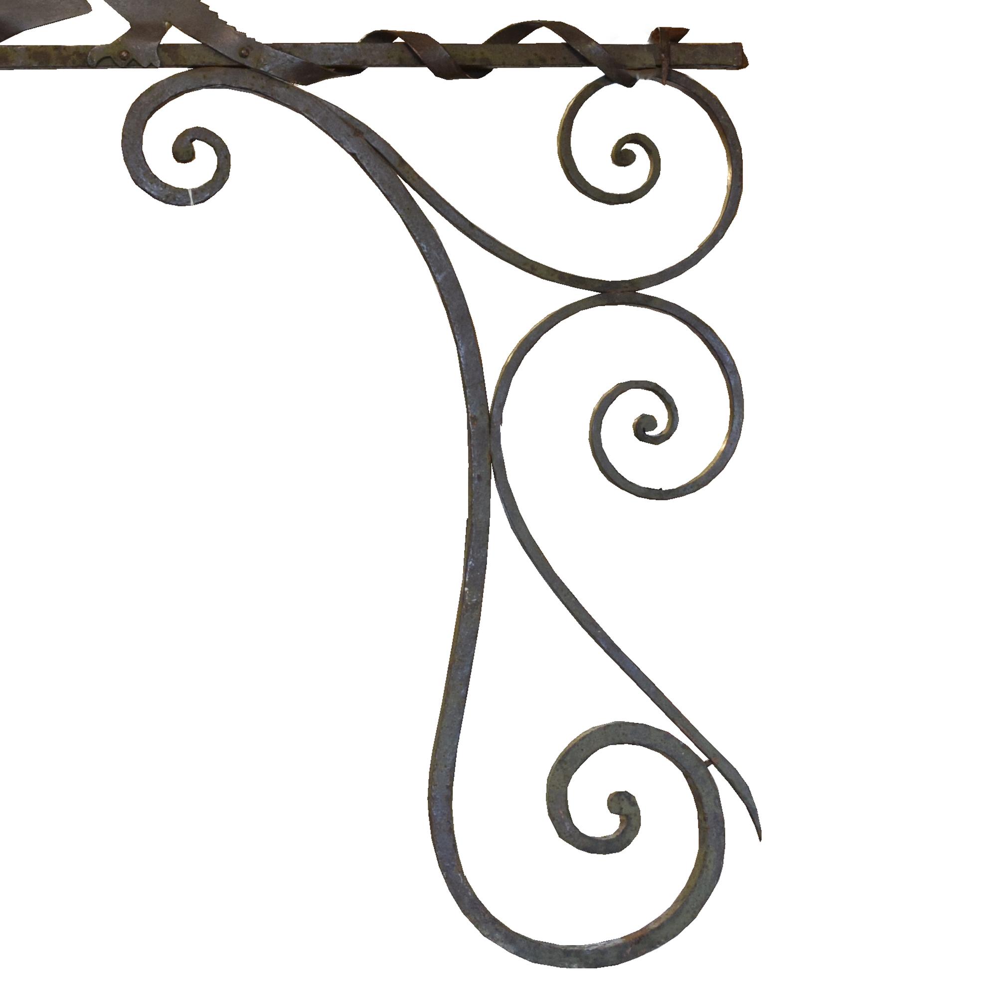 A Wrought Iron Sign Bracket with a Fouine 73" W x 1.5" D x 54" H — France