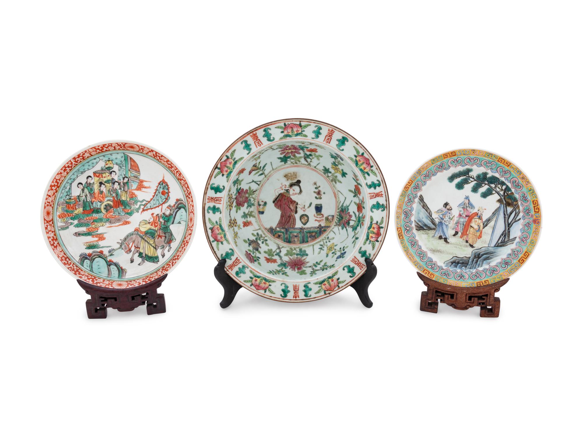 Three Chinese 'Figure' Porcelain Plates