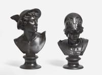 Two Wedgwood black basalt busts depicting Mercury and Minerva England, late 19th century
