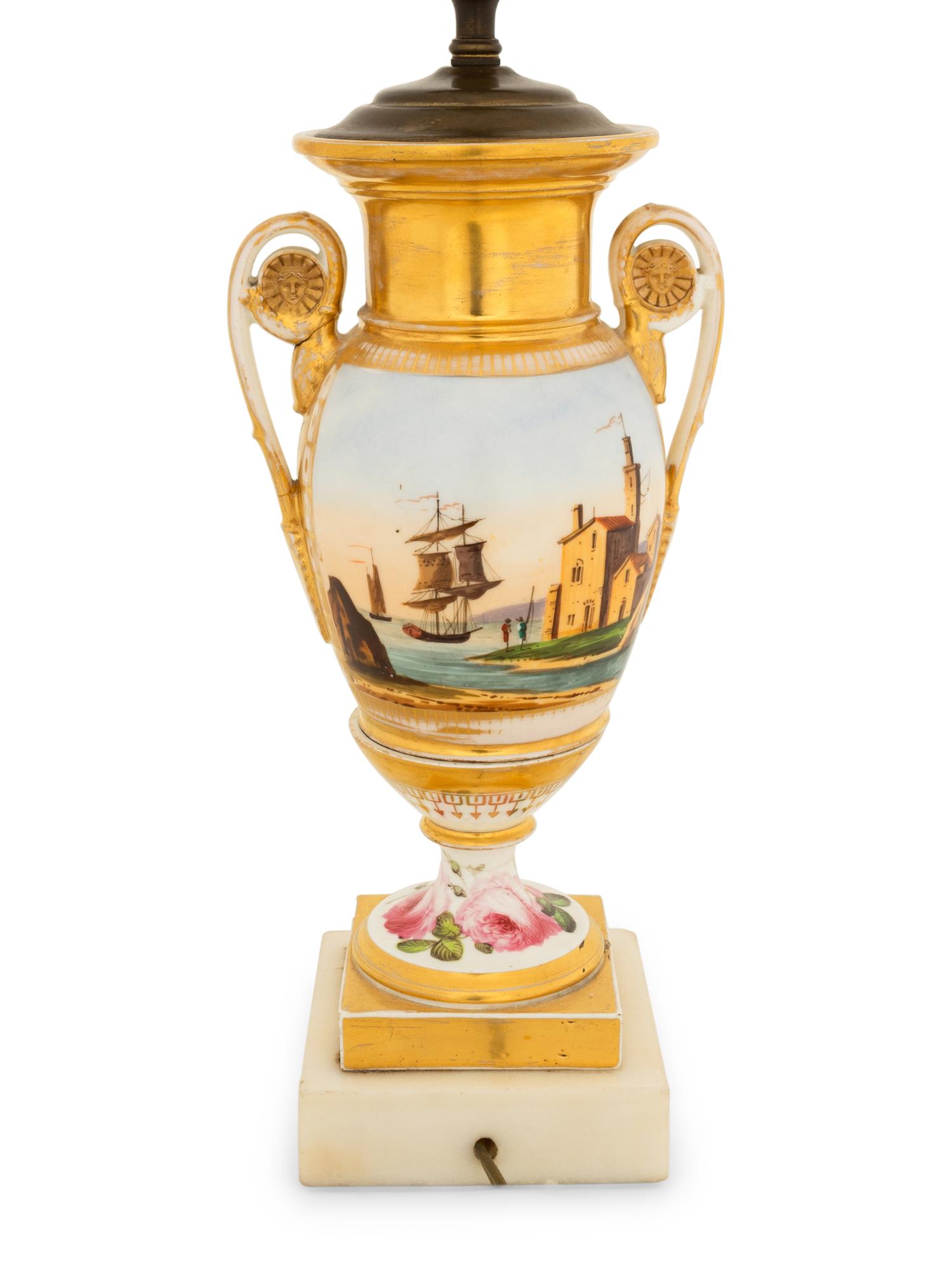 A Paris Porcelain Parcel Gilt Vase Mounted as a Lamp