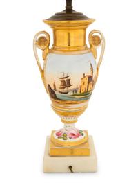 A Paris Porcelain Parcel Gilt Vase Mounted as a Lamp