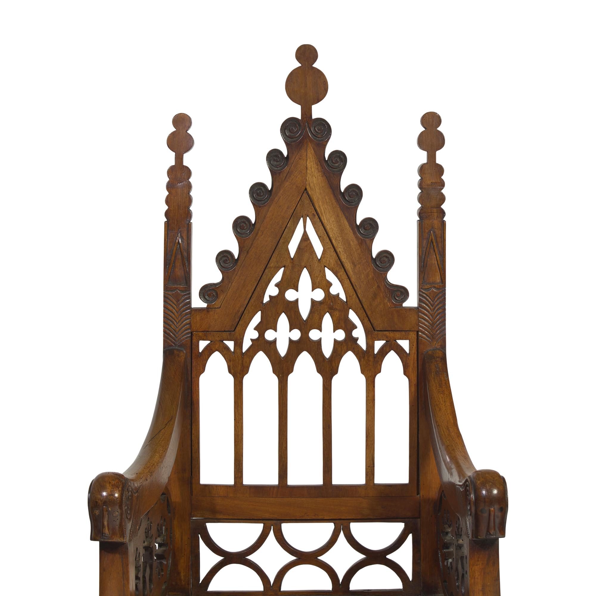 A Pair of Gothic Revival Mahogany Armchairs