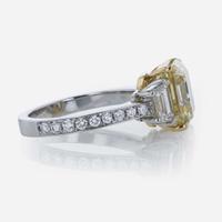 Colored Diamond, Platinum, and 18K White Gold Ring 4.41 Carat Rectangular Step-Cut Colored Diamond, GIA Certified