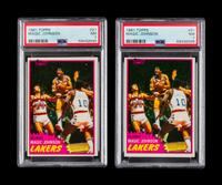 A Group of Two 1981 Topps Magic Johnson Basketball Cards No. 21 (PSA 7 NM)