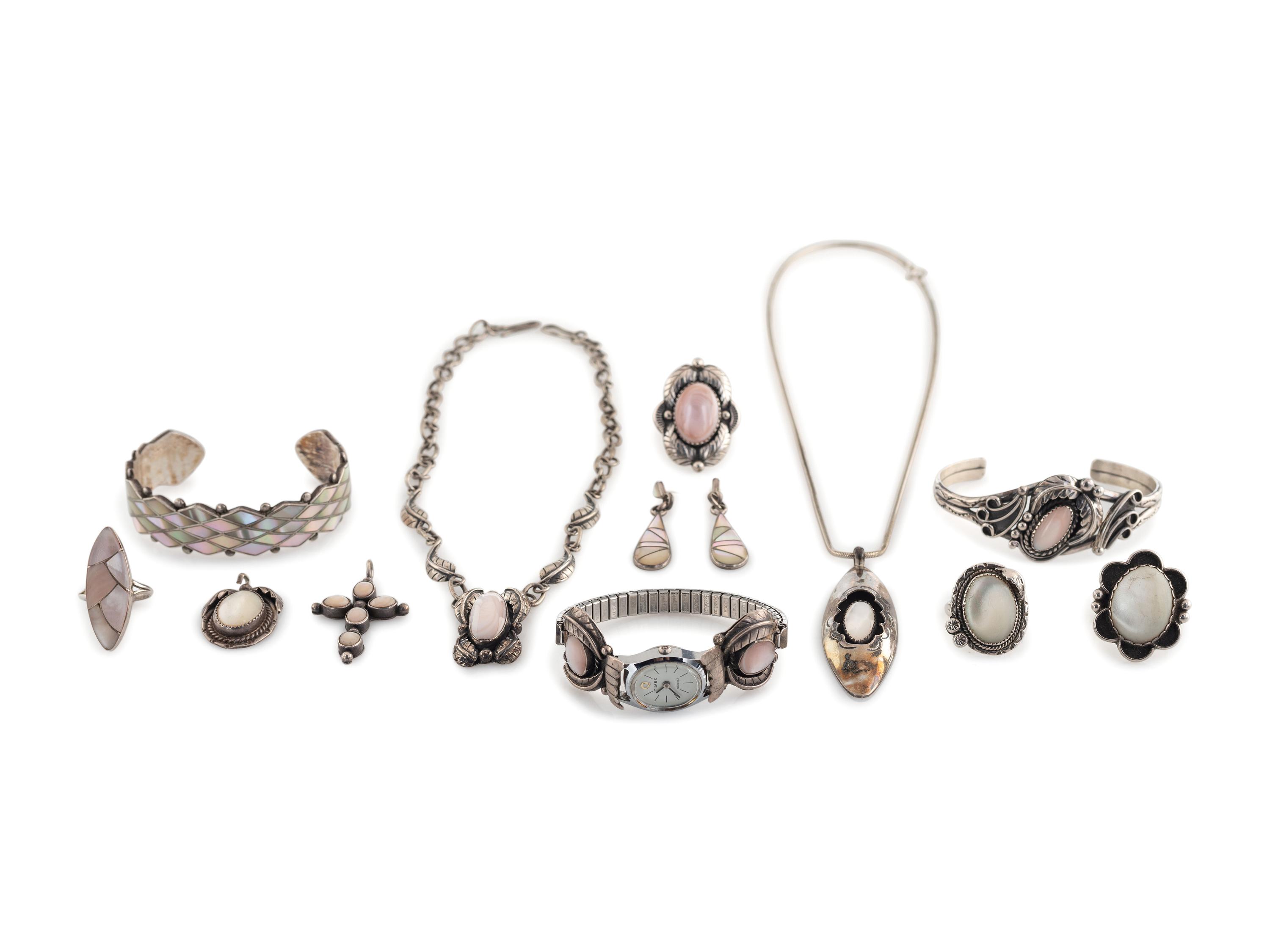 Assortment of Navajo and Zuni Silver and Shell Jewelry