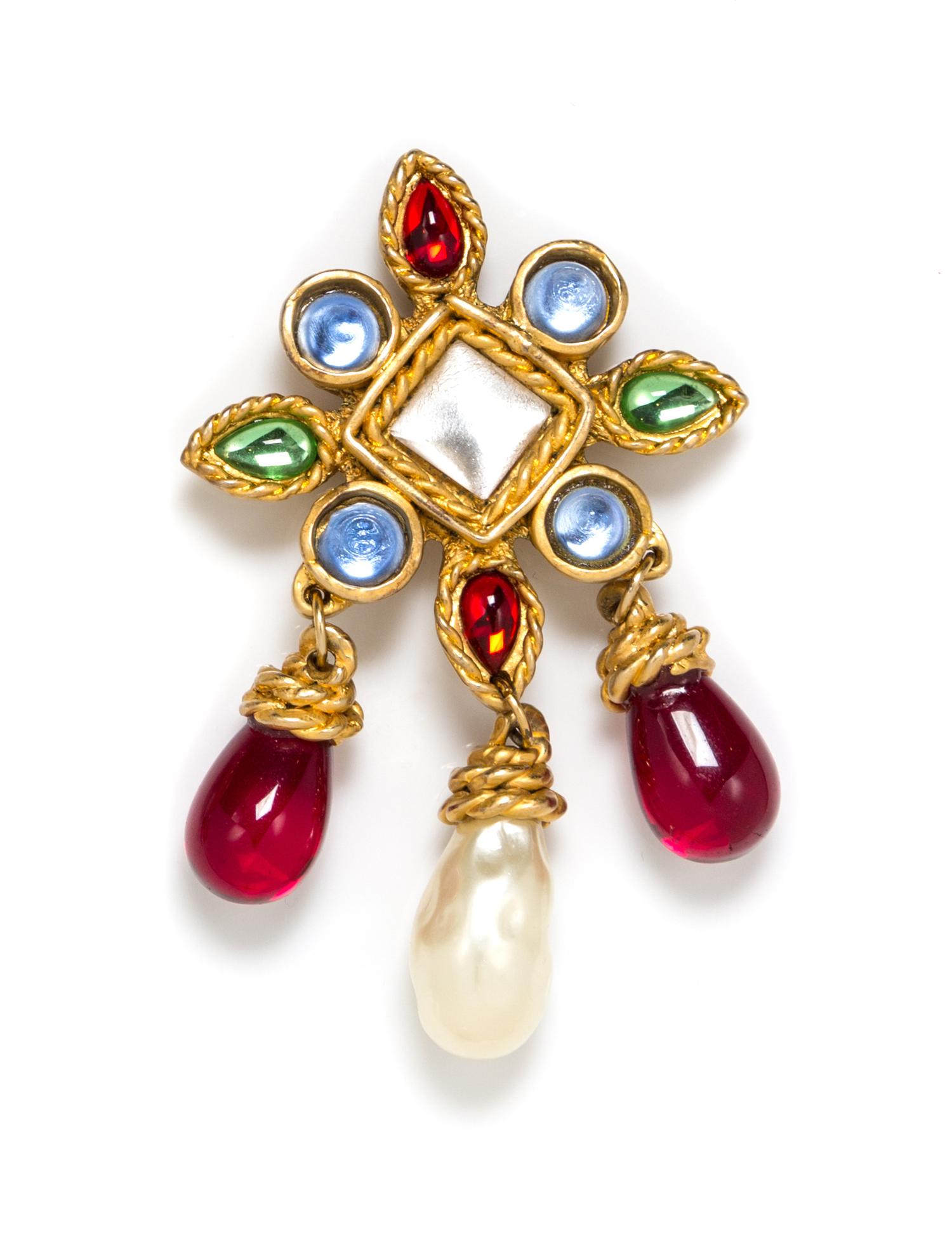 A Chanel Multicolor Stone Brooch, 4.5" x 3".