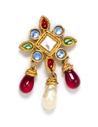 A Chanel Multicolor Stone Brooch, 4.5" x 3".