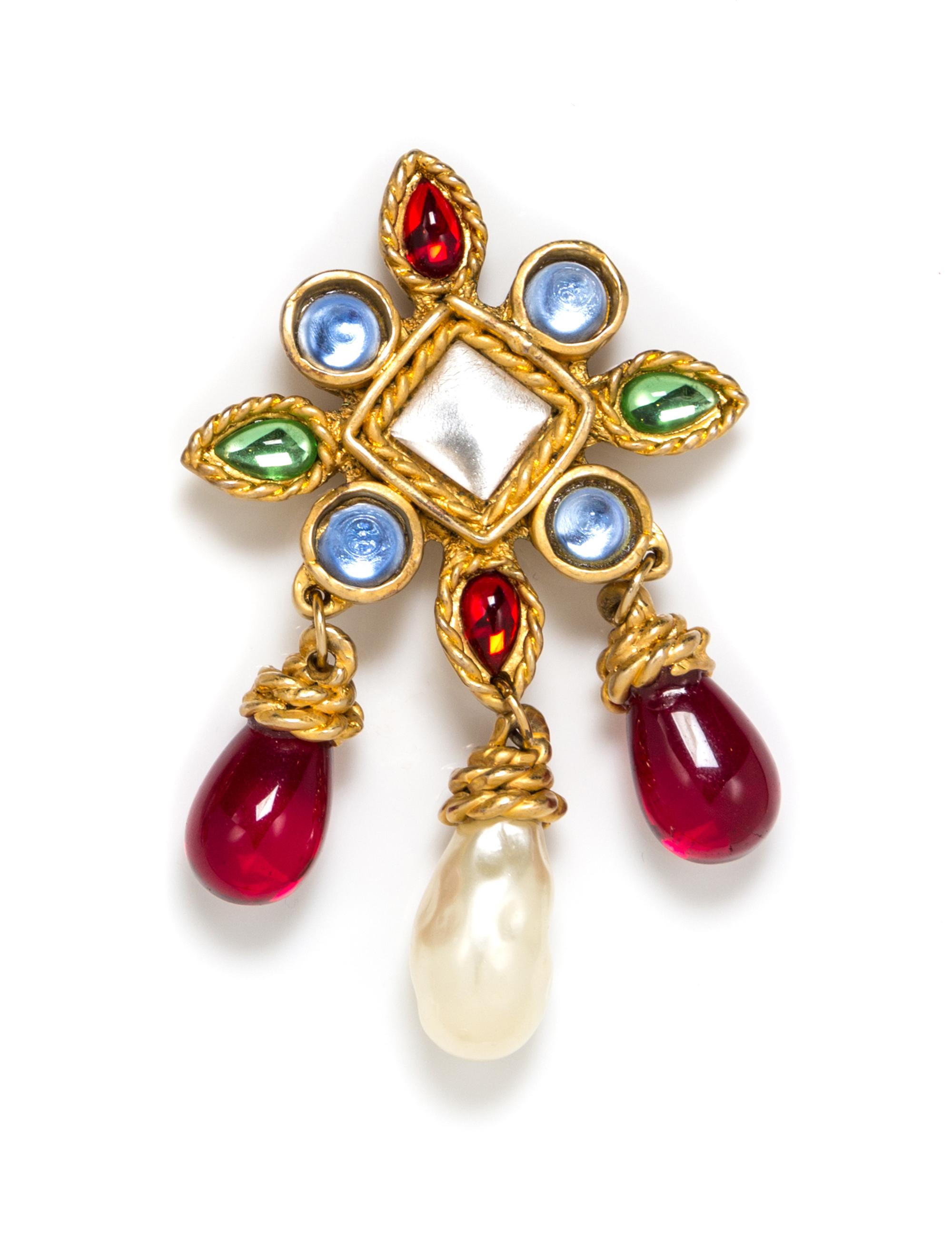 A Chanel Multicolor Stone Brooch, 4.5" x 3".