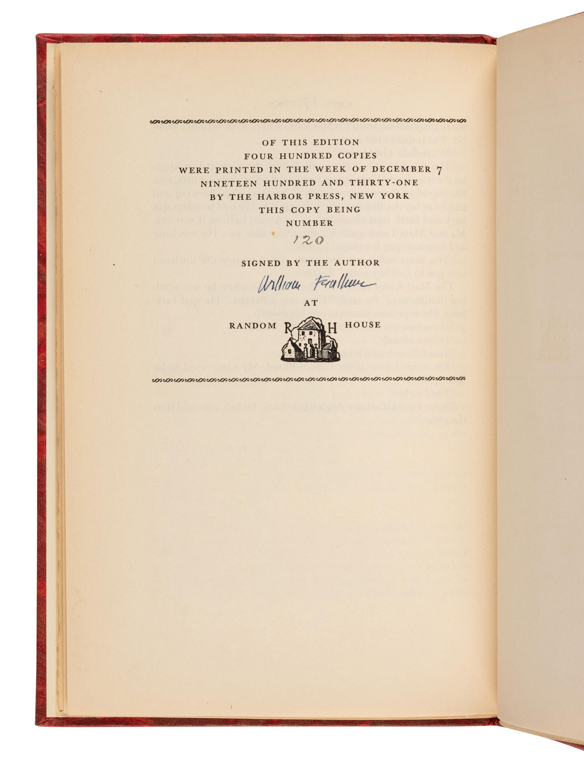 FAULKNER, William (1897-1962). Idyll in the Desert . New York: Random House, 1931.