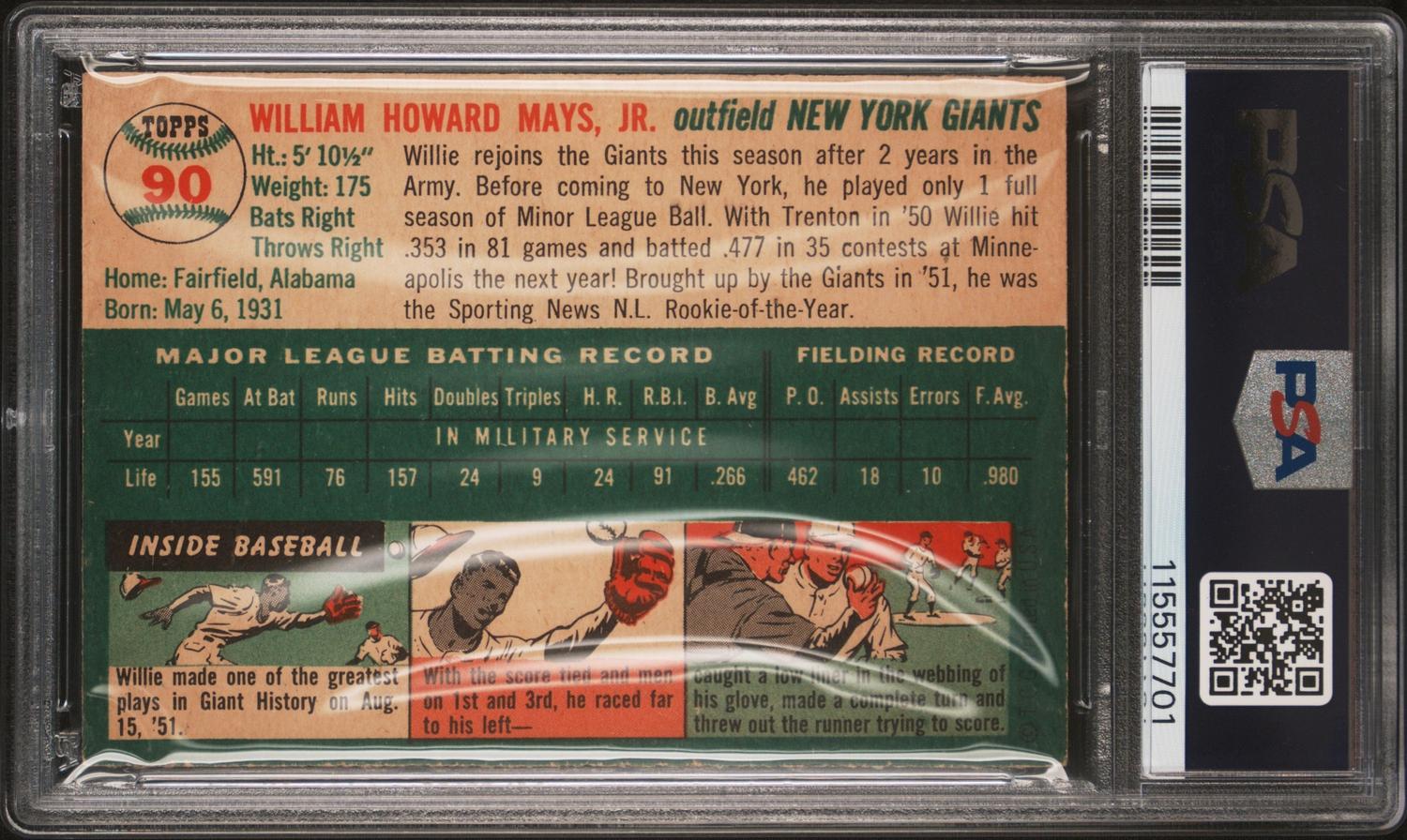 A 1954 Topps Willie Mays Baseball Card No. 90 (PSA 4 VG-EX) from The Collection of David Eisenhower