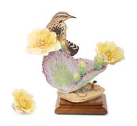 A Pair of Royal Worcester Dorothy Doughty Porcelain Cactus Wren and Prickly Pear Groups