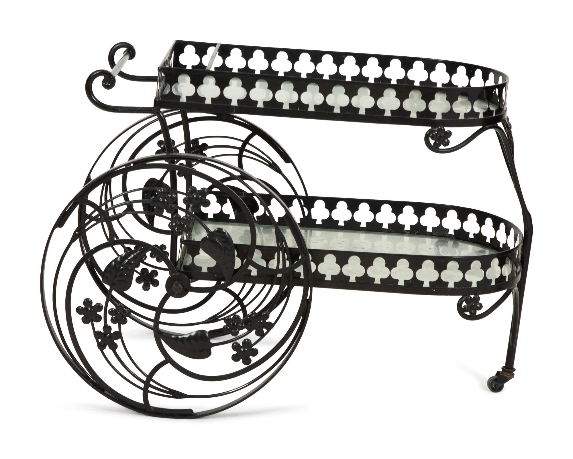 A Salterini Palm Springs Pattern Iron Bar Cart