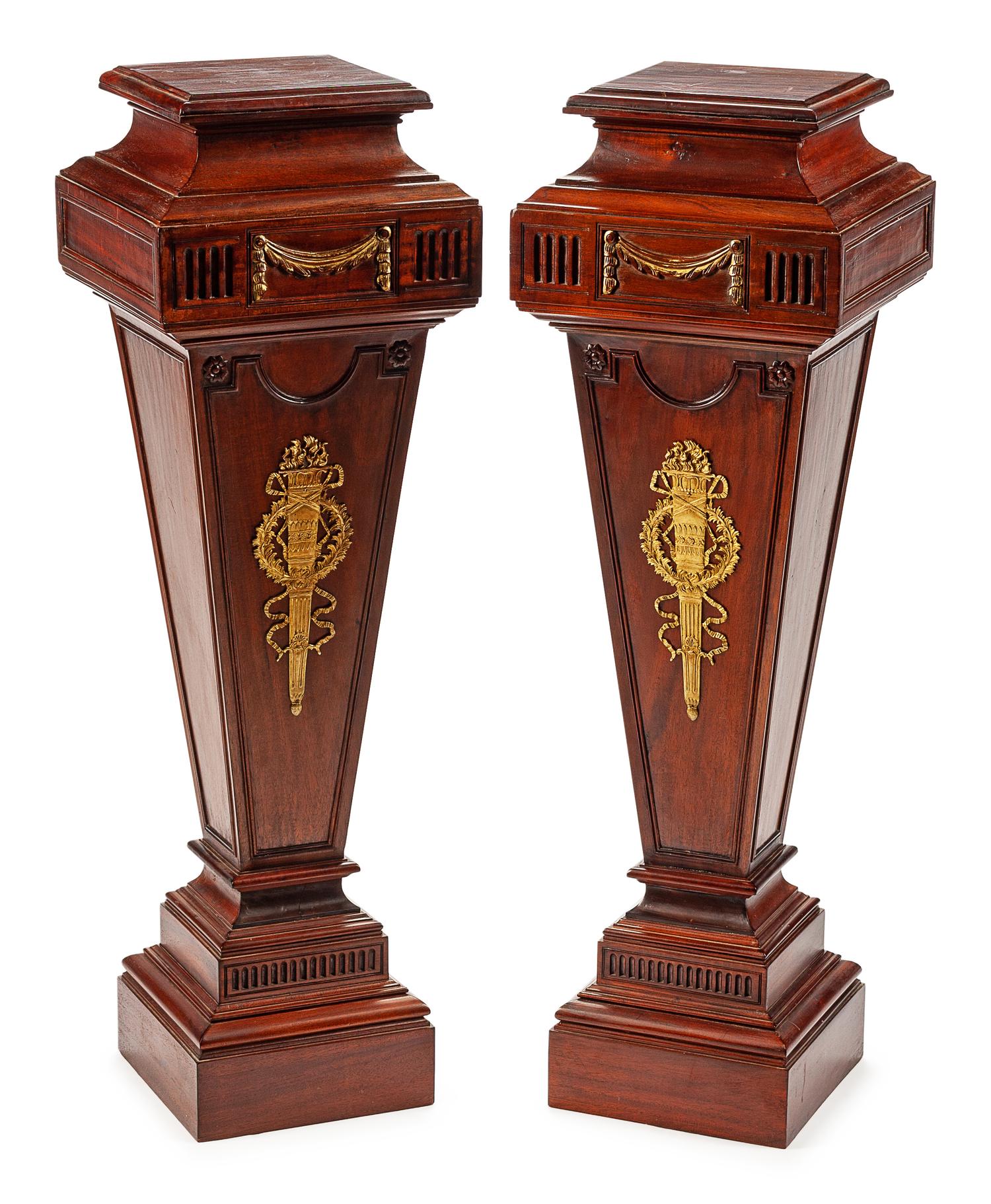 A Pair of Neoclassical Style Gilt-Bronze-Mounted Mahogany Pedestals