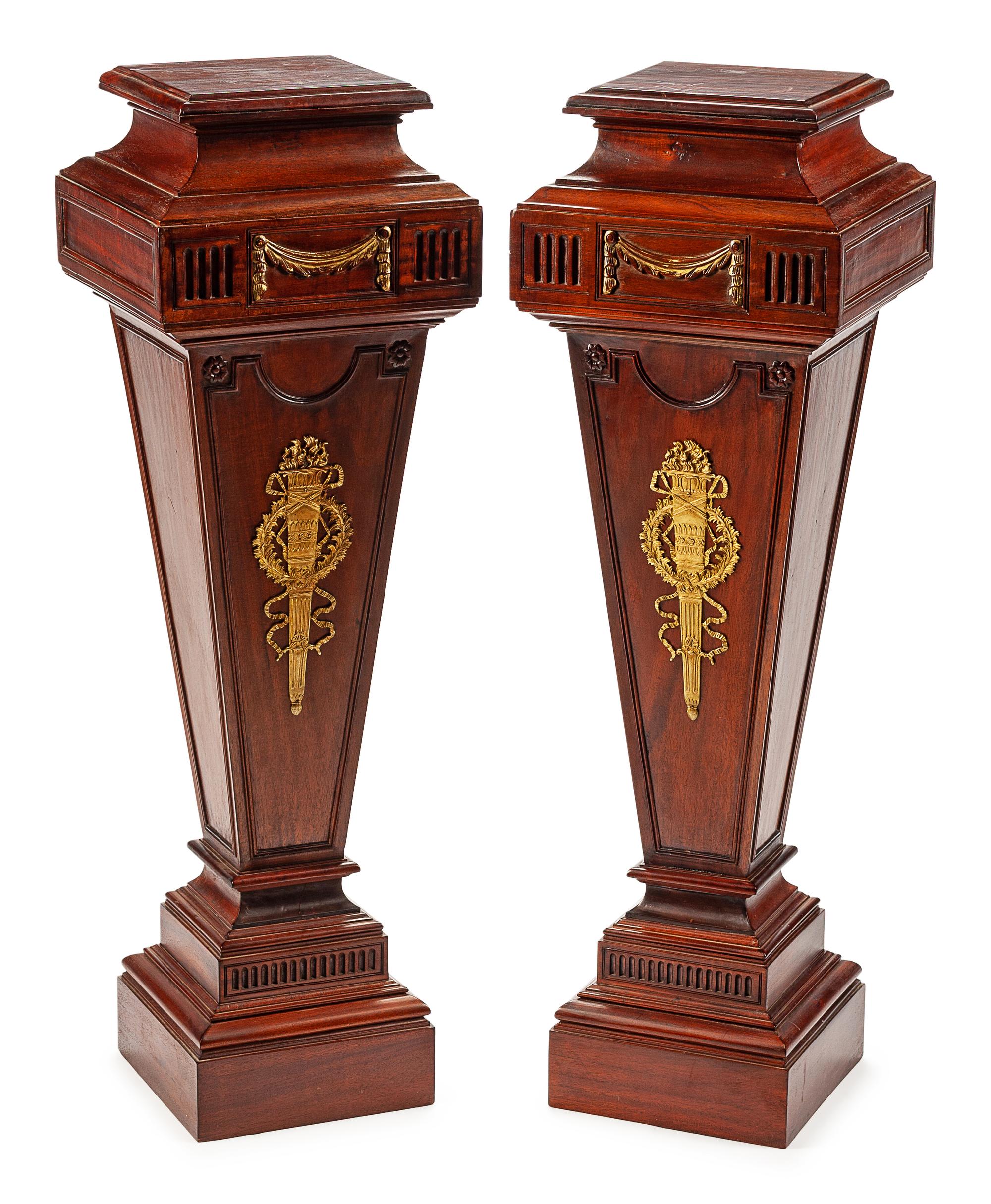A Pair of Neoclassical Style Gilt-Bronze-Mounted Mahogany Pedestals