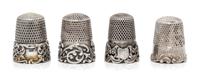 Four Silver Thimbles, Various Makers, comprising an example having a knurled top and body above a plain band engraved Mother's, Ketcham