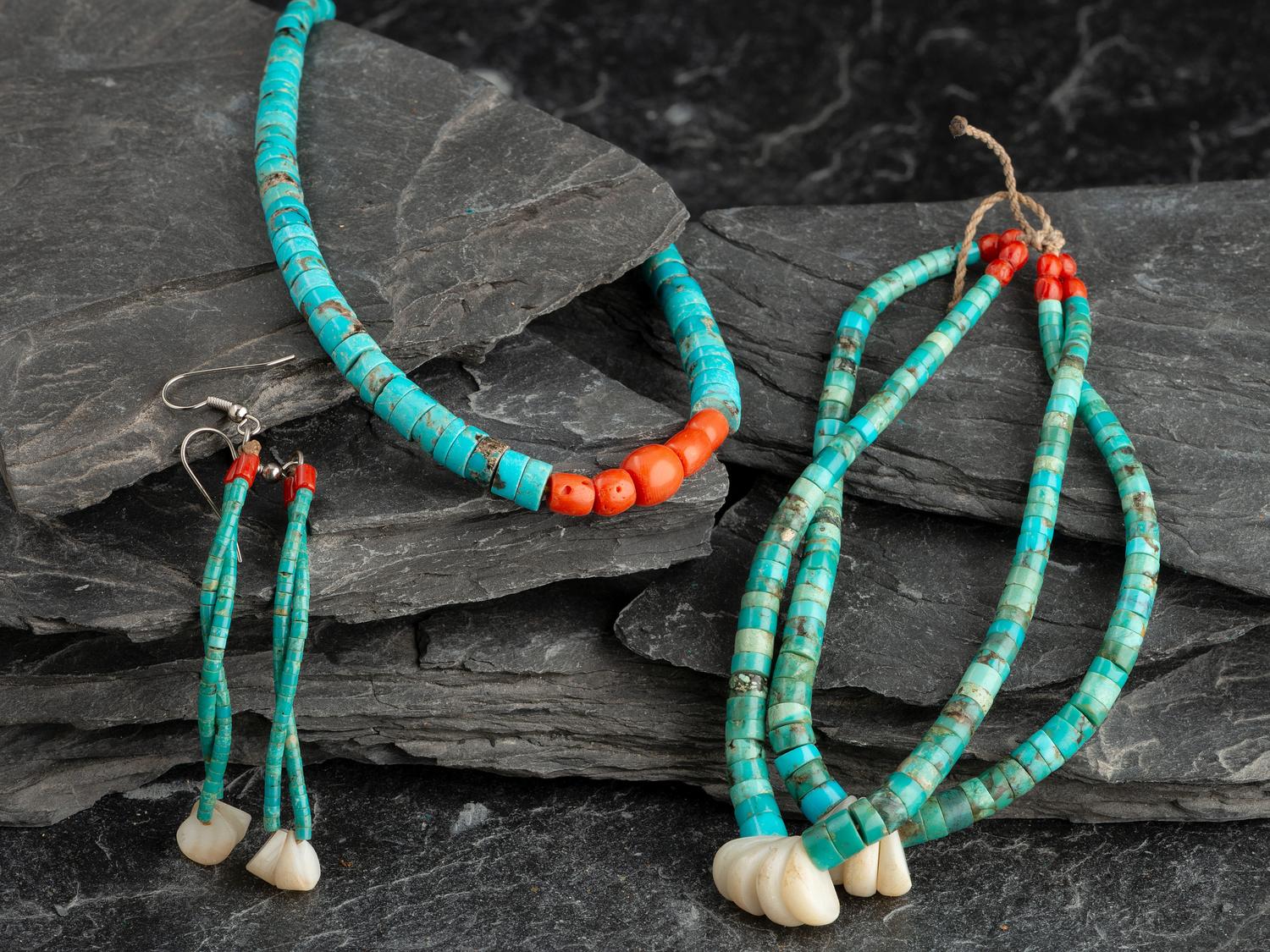 Pueblo Rolled Turquoise, Necklace, Joclas, and Earrings