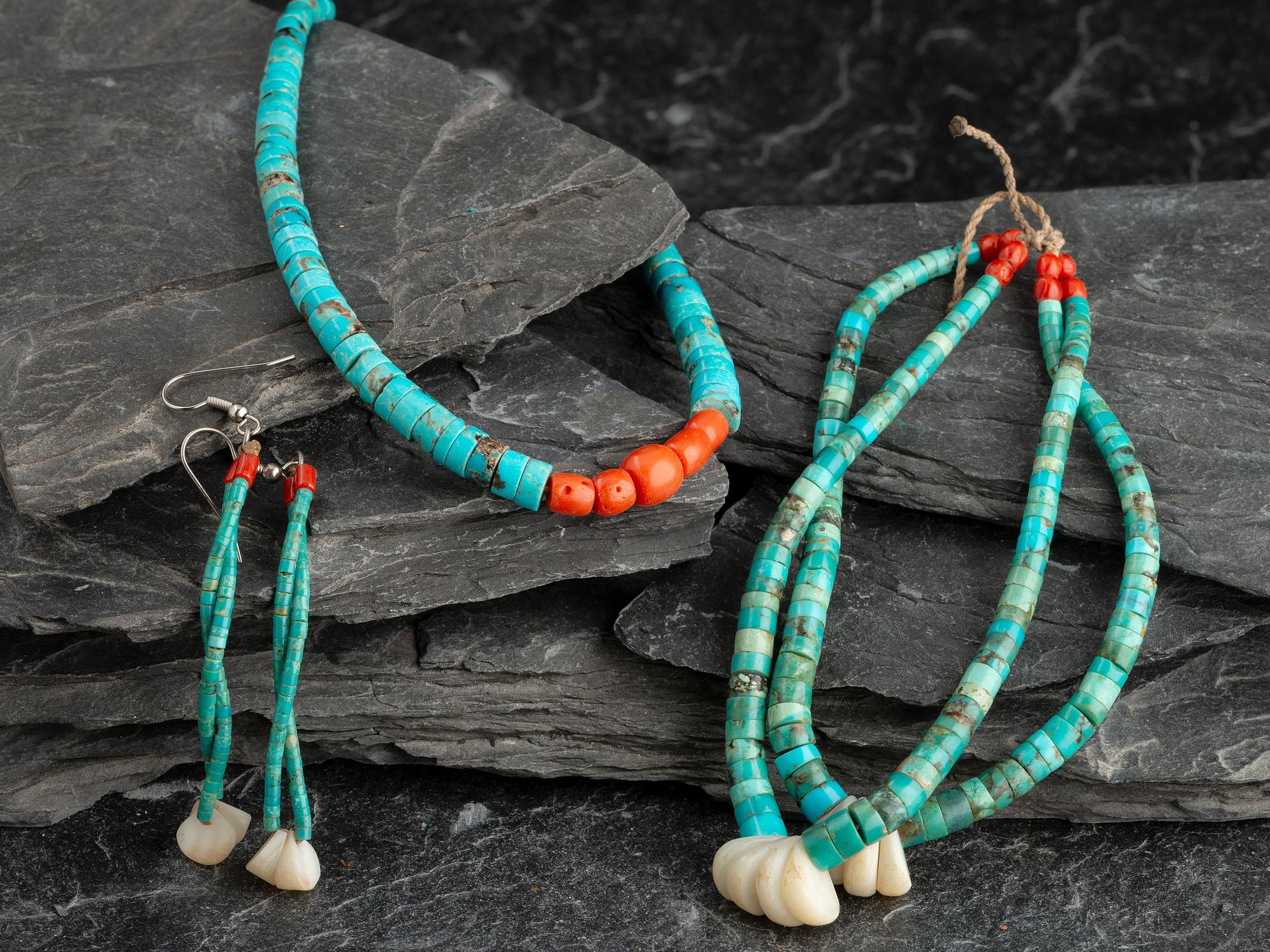 Pueblo Rolled Turquoise, Necklace, Joclas, and Earrings