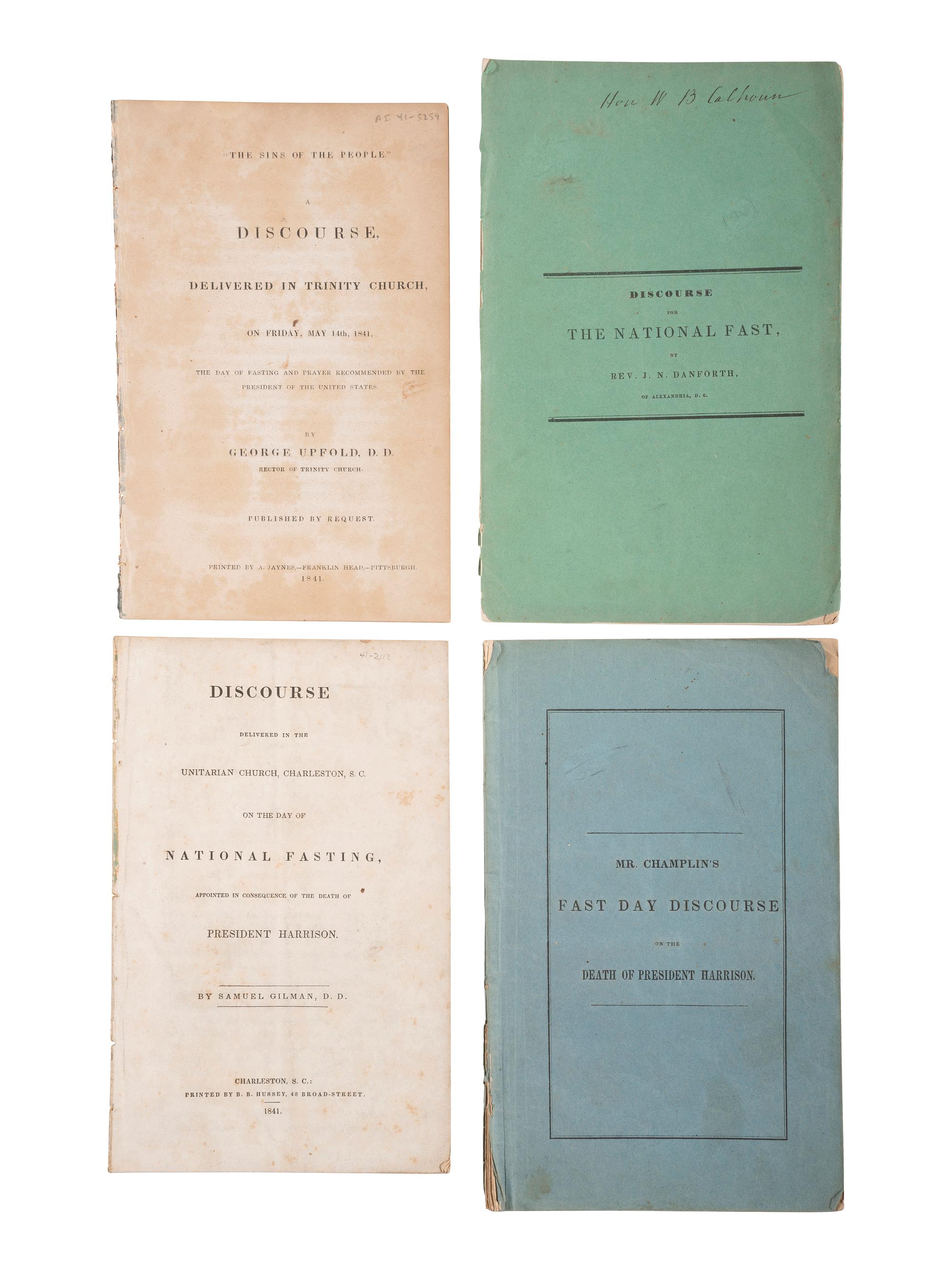 [HARRISON, William Henry]. A group of pamphlets of eulogies, sermons, and memorials to William Henry Harrison, comprising: