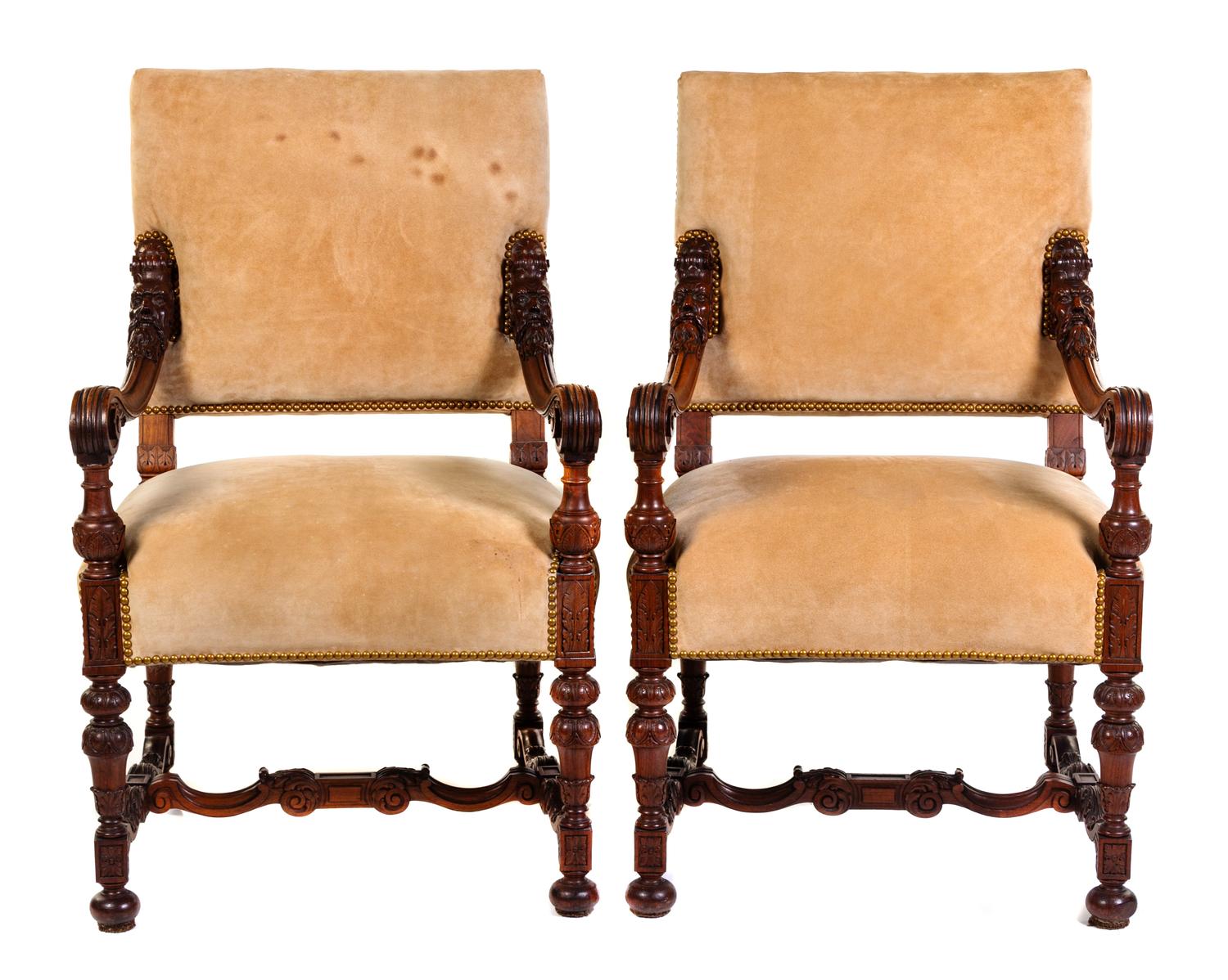 A Pair of Continental Walnut Armchairs Height 39 inches. — PROBABLY SPANISH OR ITALIAN, 18TH/19TH CENTURY