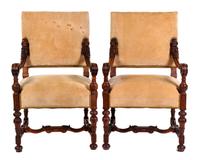 A Pair of Continental Walnut Armchairs Height 39 inches. — PROBABLY SPANISH OR ITALIAN, 18TH/19TH CENTURY