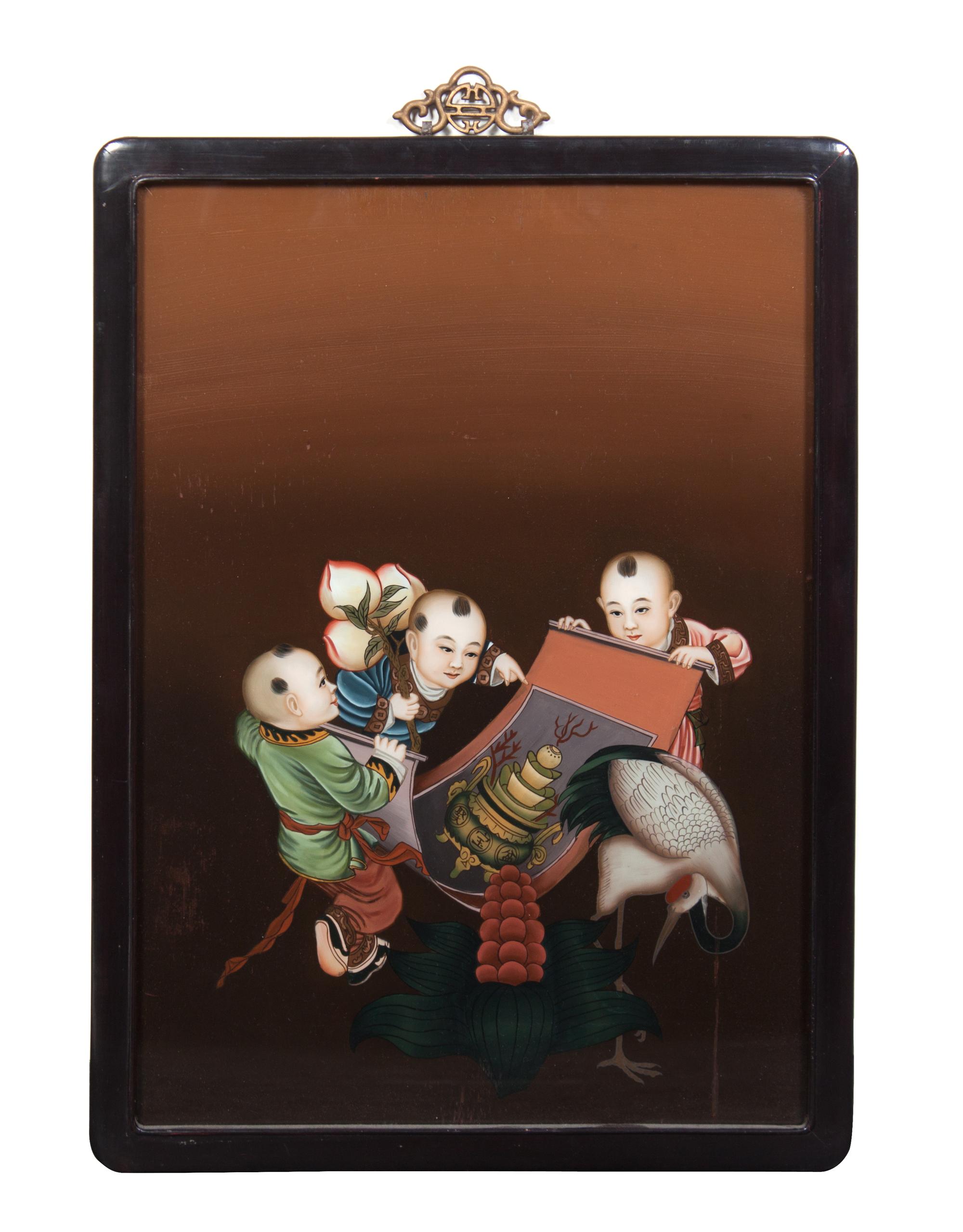 Three Painted Plaques Each 21 3/4 x 15 1/2 inches.