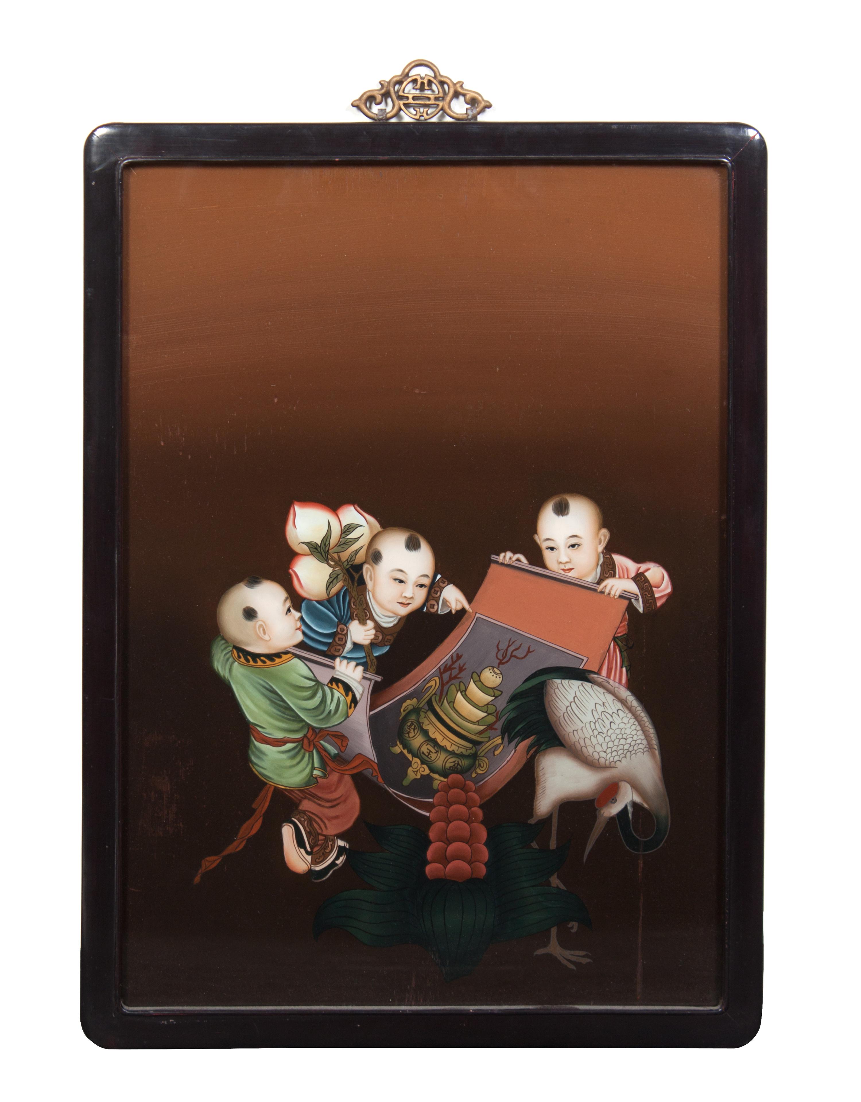 Three Painted Plaques Each 21 3/4 x 15 1/2 inches.