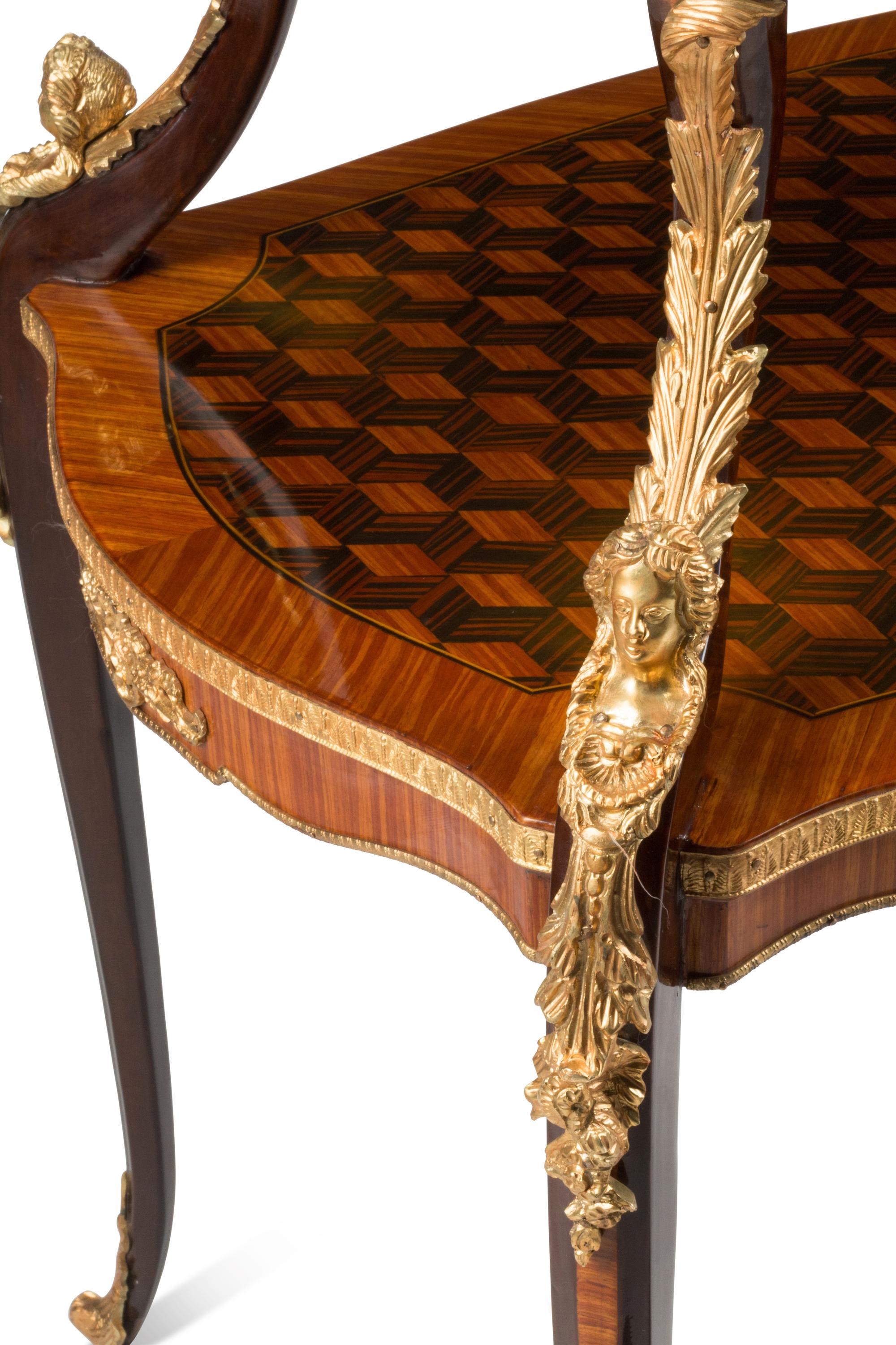 A Louis XV Style Gilt Bronze Mounted Two-Tier Tea Table