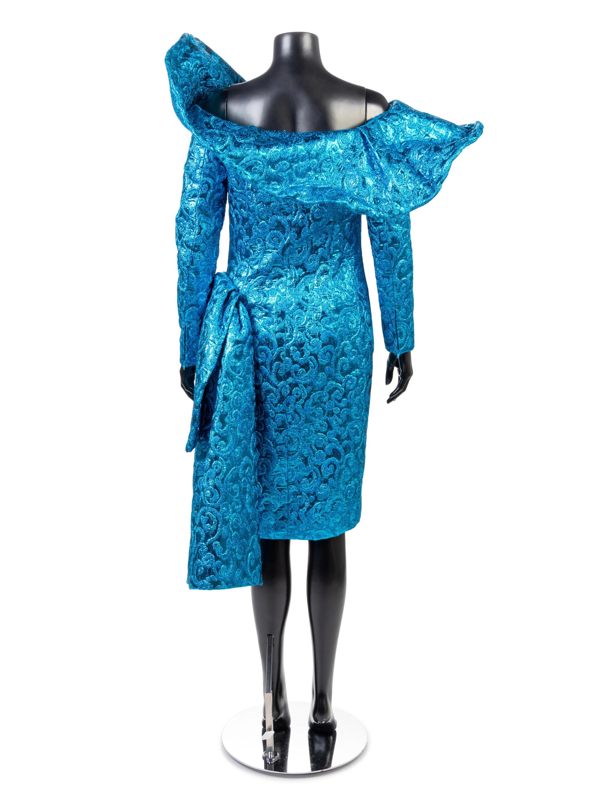Yves Saint Laurent Haute Couture Blue Lame Evening Dress, 1989