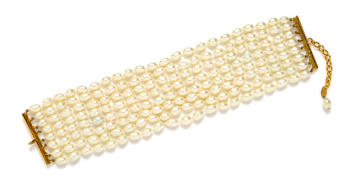 A Chanel Multistrand Baroque Faux Pearl Choker, 14" L x 3" W.