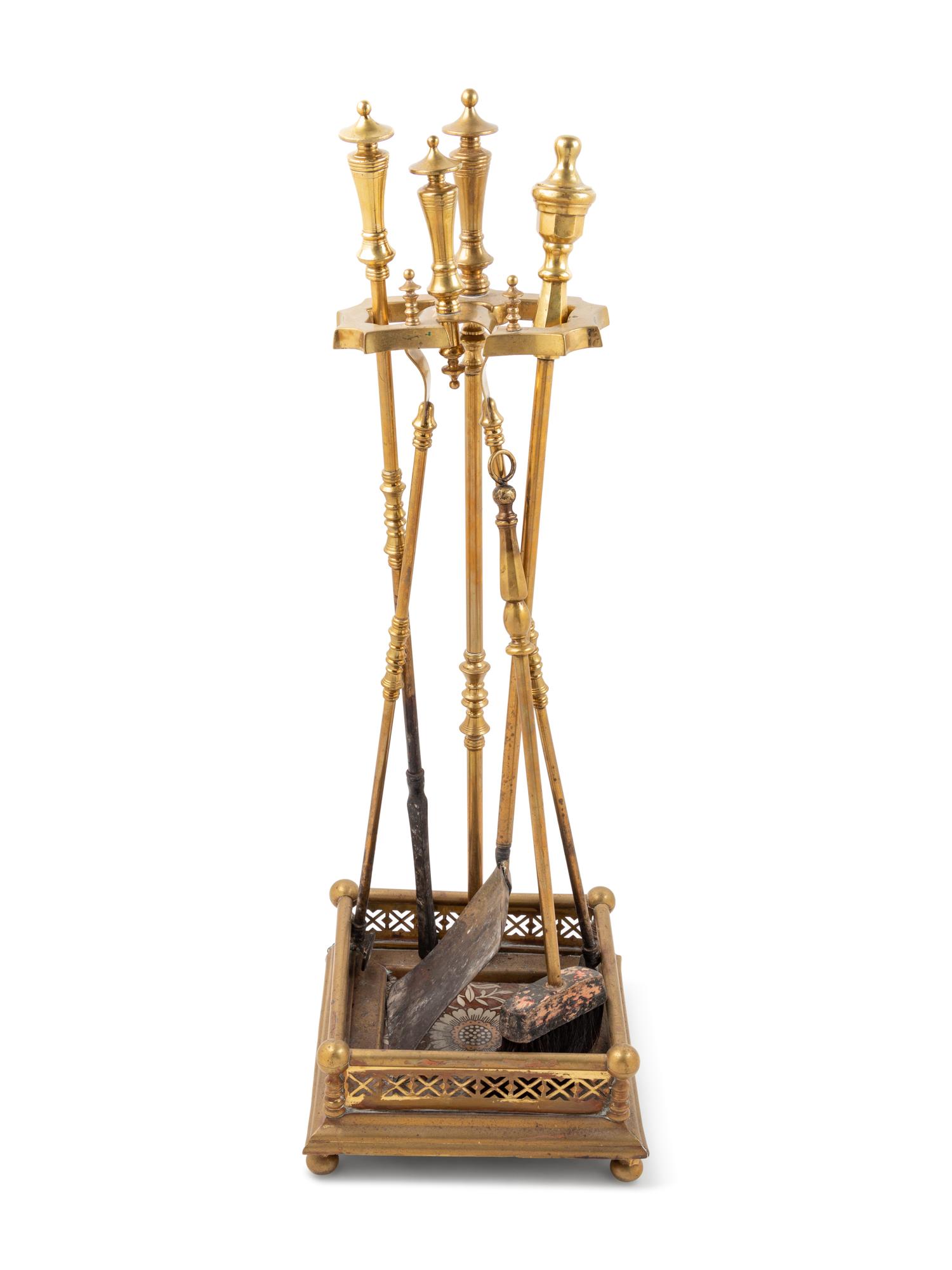 A Set of Brass Fireplace Tools