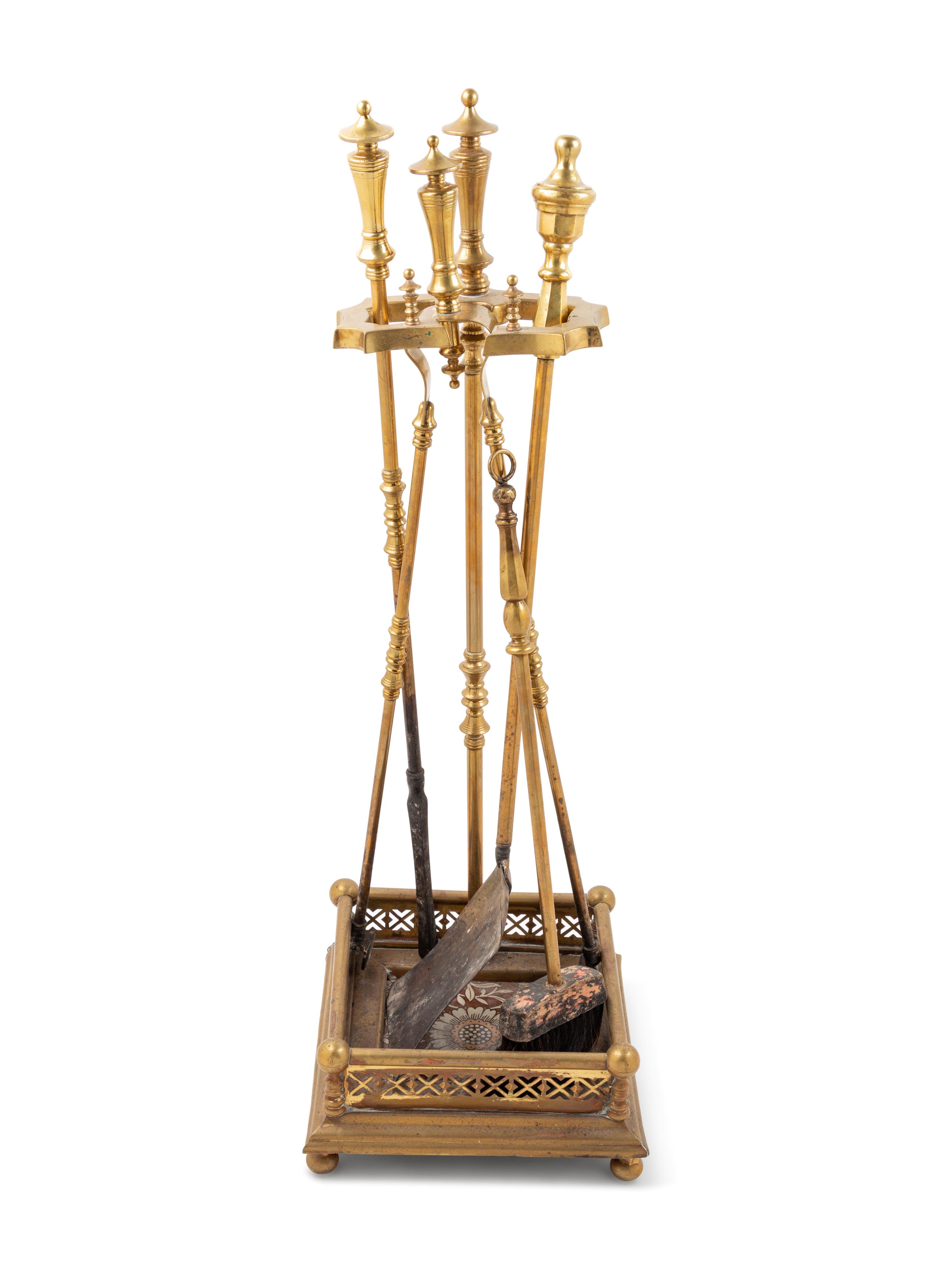 A Set of Brass Fireplace Tools