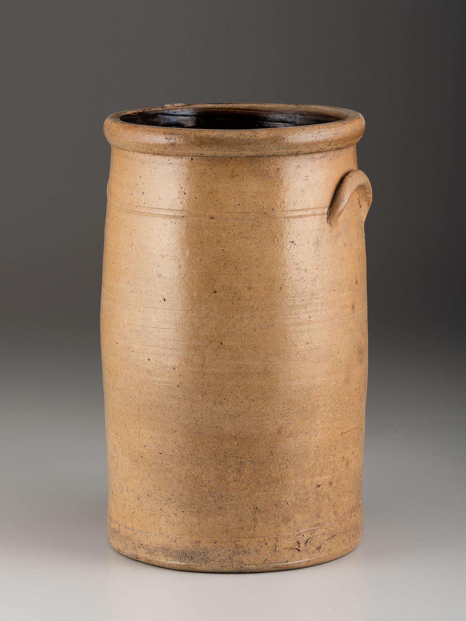 A Four-Gallon Cobalt Decorated Stoneware Butter Churn