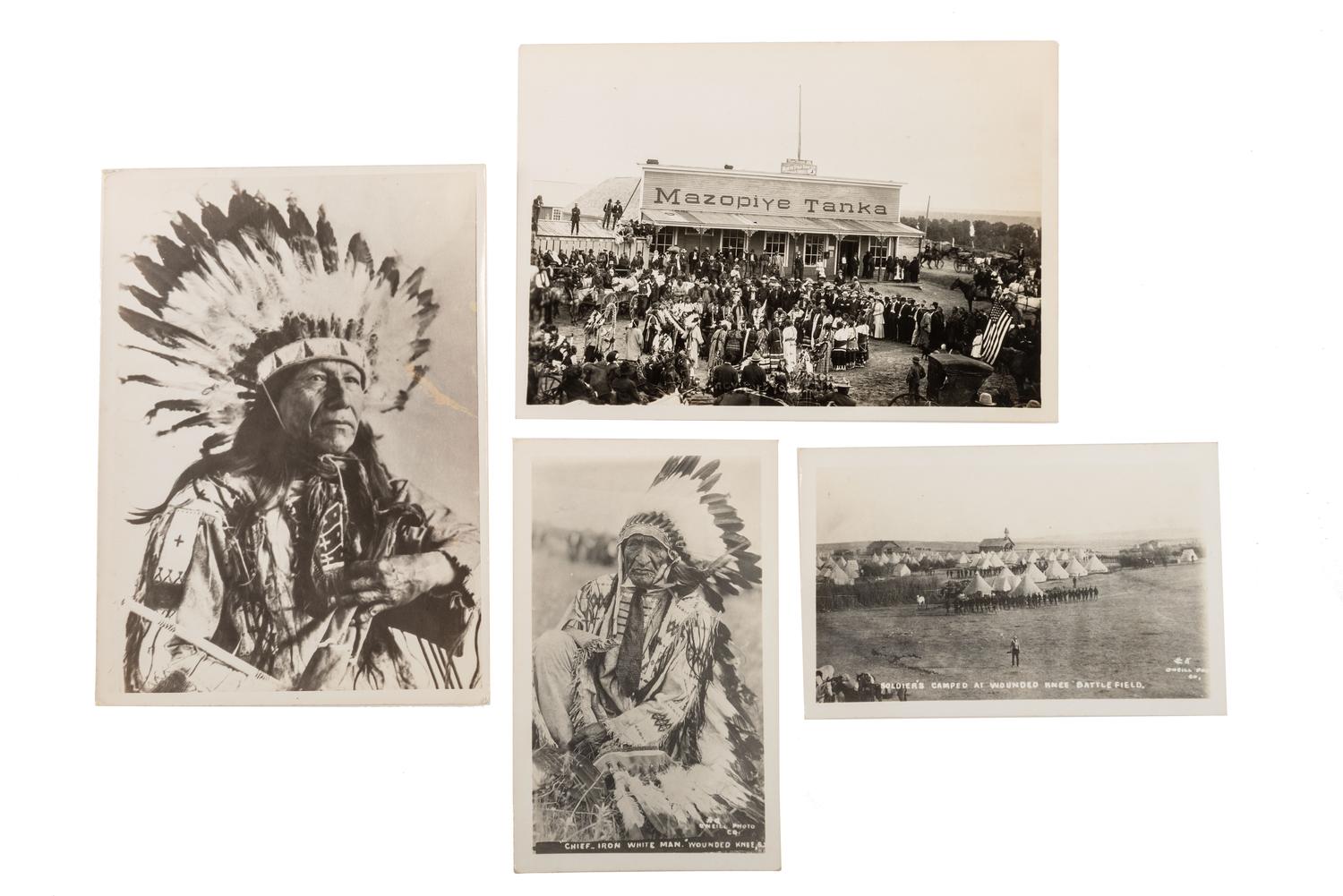 [DAKOTA] -- [WOUNDED KNEE]. A group of 6 photographs incl. Sioux subjects by Frank Bennett Fiske and scenes at Wounded Knee Battlefield.