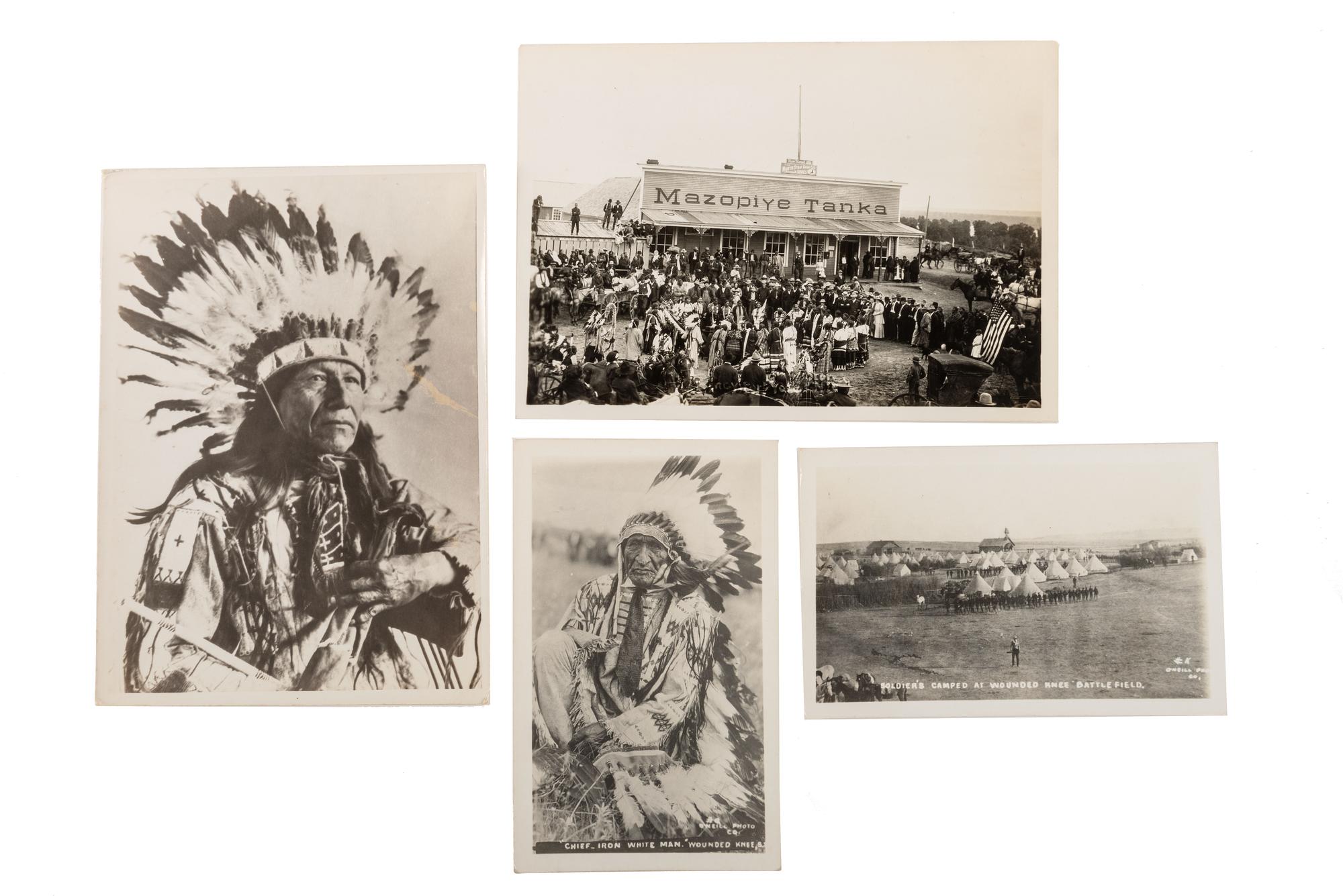 [DAKOTA] -- [WOUNDED KNEE]. A group of 6 photographs incl. Sioux subjects by Frank Bennett Fiske and scenes at Wounded Knee Battlefield.