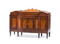 A Miniature Late Federal Tiger Maple and Walnut Hinged Lid Sideboard