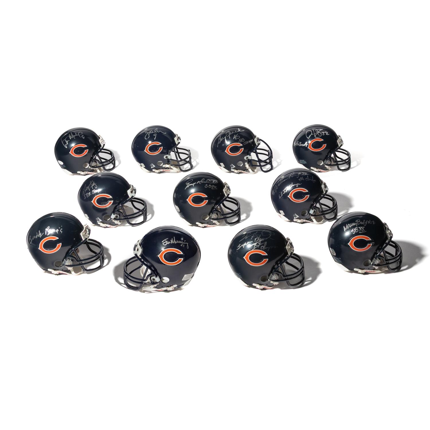 A Collection of Chicago Bears Super XX Signed Autograph Mini Helmets (21)